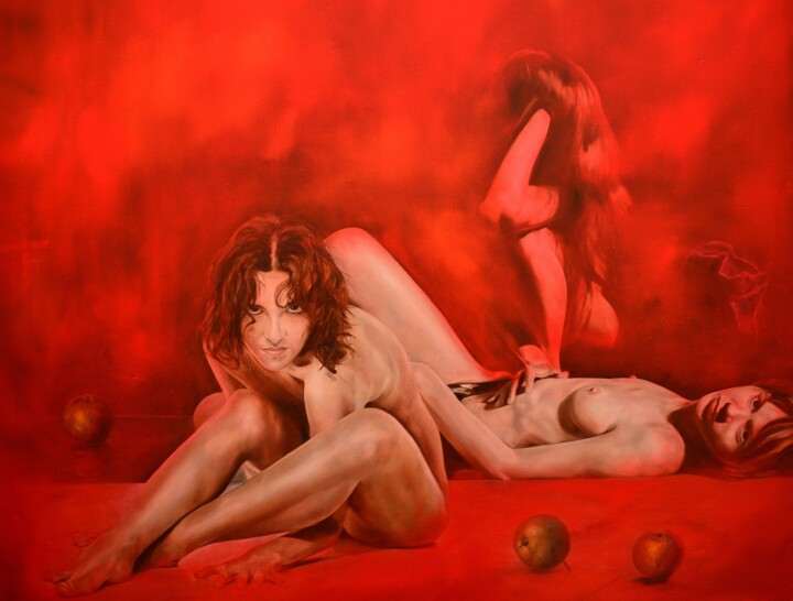 Pintura intitulada "Red" por Istvan Cene Gal, Obras de arte originais, Óleo