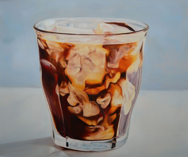 Painting titled "Morning coffee with…" by Istvan Cene Gal, Original Artwork, Oil Mounted on Wood Stretcher frame