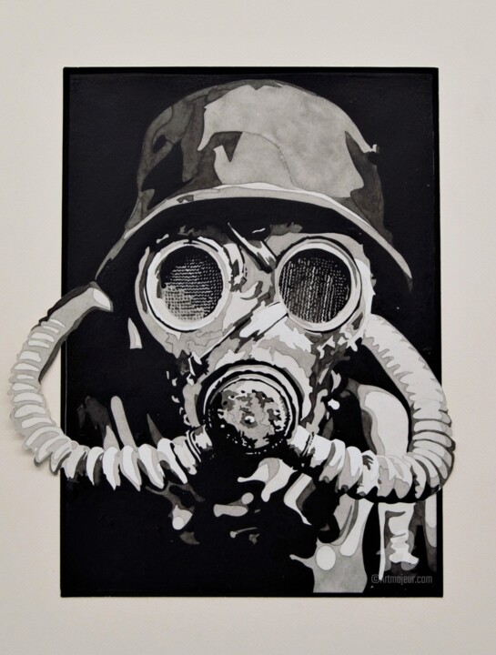 Drawing titled "Gas, Série Mascarade" by Isys, Original Artwork, Ink Mounted on Other rigid panel