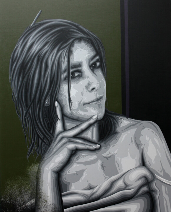 Painting titled "Maria Galvan" by Italo Somma, Original Artwork, Acrylic Mounted on Wood Stretcher frame