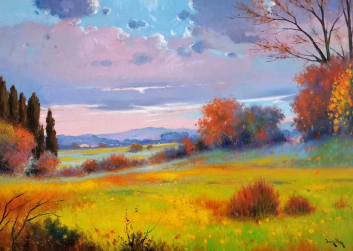 Картина под названием "Autunno nelle campa…" - Andrea Borella, Подлинное произведение искусства, Масло