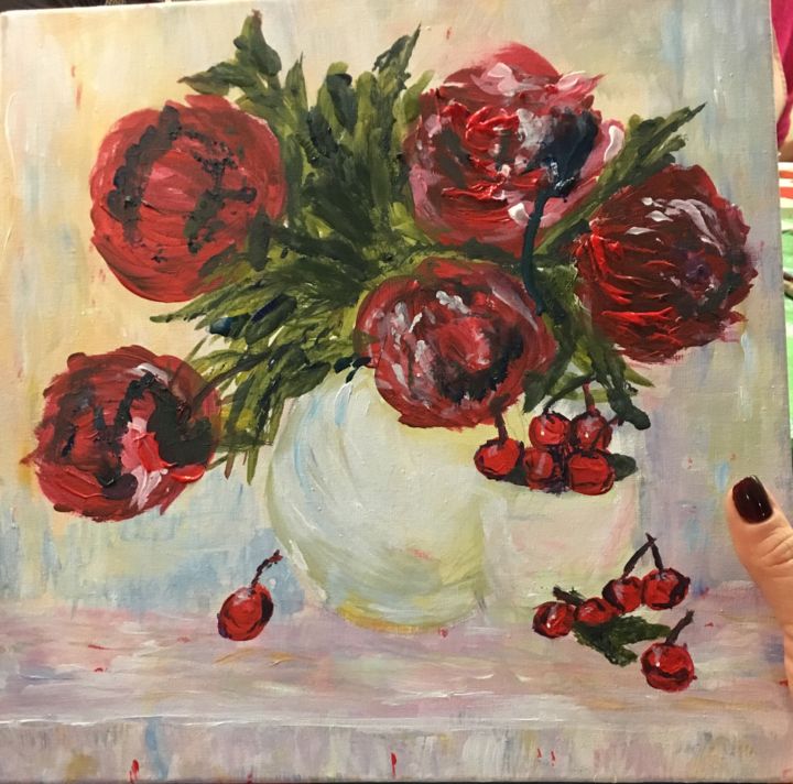 Painting titled "Peonies Fantasy" by Italy Sun, Original Artwork, Acrylic