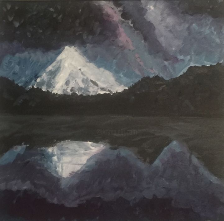 Painting titled "Mountain By Night" by Italy Sun, Original Artwork, Acrylic