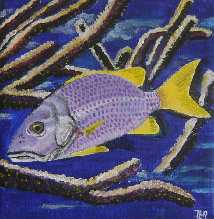 Painting titled "schoolmaster fish" by Ita Mercera, Original Artwork, Acrylic