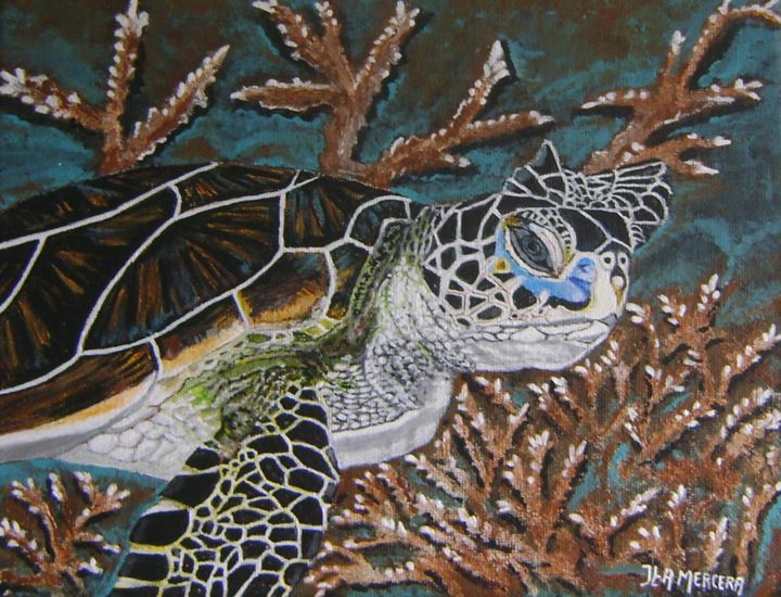 Pintura titulada "green turtle" por Ita Mercera, Obra de arte original, Acrílico