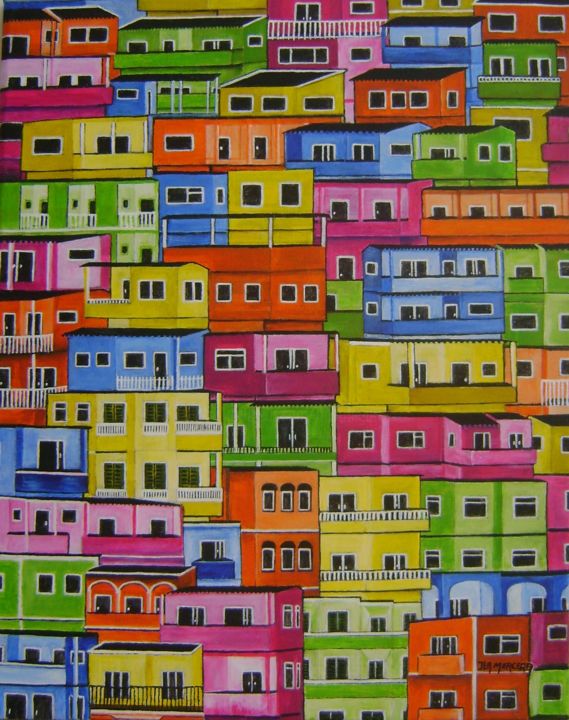 Pintura titulada "favela abstract col…" por Ita Mercera, Obra de arte original, Acrílico