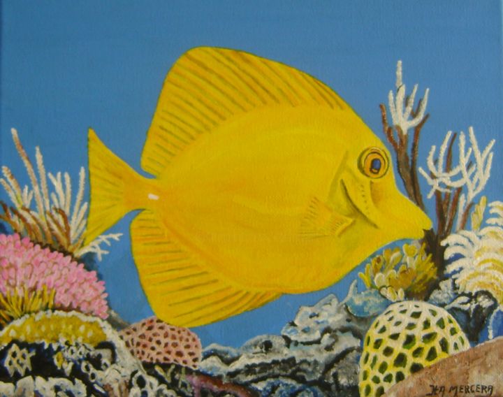 Painting titled "yellow tang butterf…" by Ita Mercera, Original Artwork, Acrylic