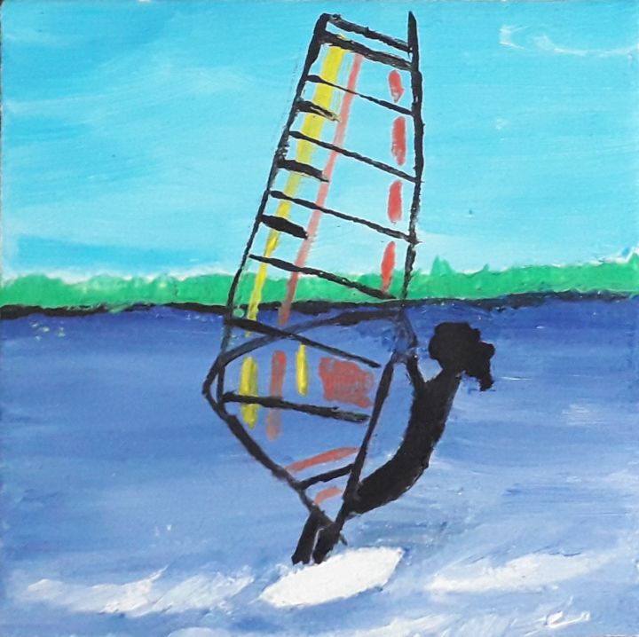 Schilderij getiteld "pro kids windsurf" door Ita Mercera, Origineel Kunstwerk, Olie