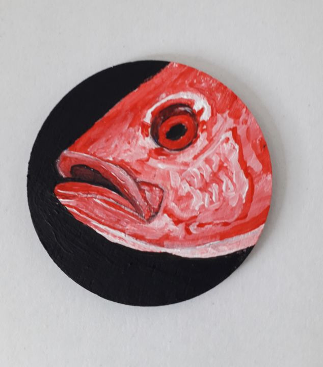 Painting titled "gray snapper" by Ita Mercera, Original Artwork, Acrylic Mounted on Metal
