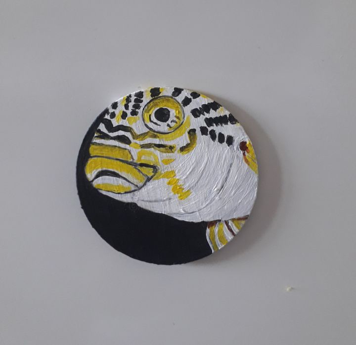 Картина под названием "yellow ribbon fish" - Ita Mercera, Подлинное произведение искусства, Акрил Установлен на Металл