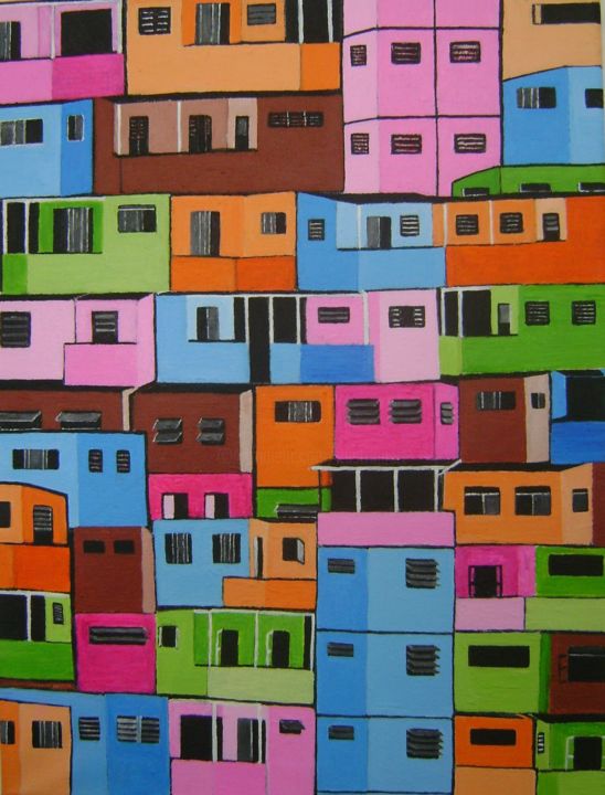 Painting titled "favela colorido" by Ita Mercera, Original Artwork, Acrylic