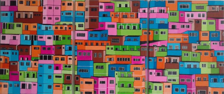Painting titled "drie luik favela co…" by Ita Mercera, Original Artwork