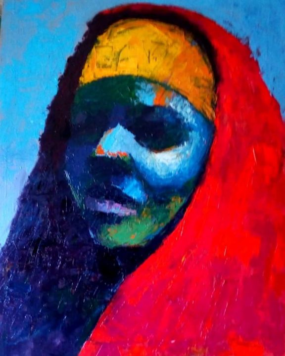 Schilderij getiteld "Red and blue" door Samuel Itoya Odiboh, Origineel Kunstwerk, Olie