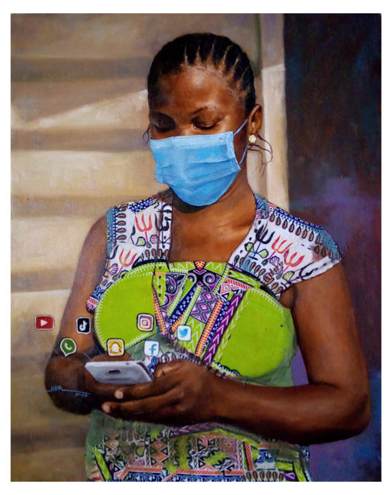 Painting titled "Staying connected e…" by Samuel Itoya Odiboh, Original Artwork, Oil
