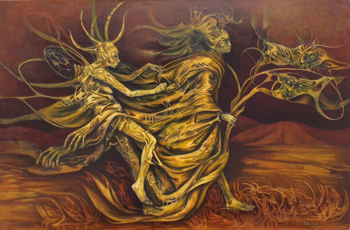 Pintura titulada "El andar de la bruja" por Itzeel Reyes, Obra de arte original, Oleo Montado en Panel de madera