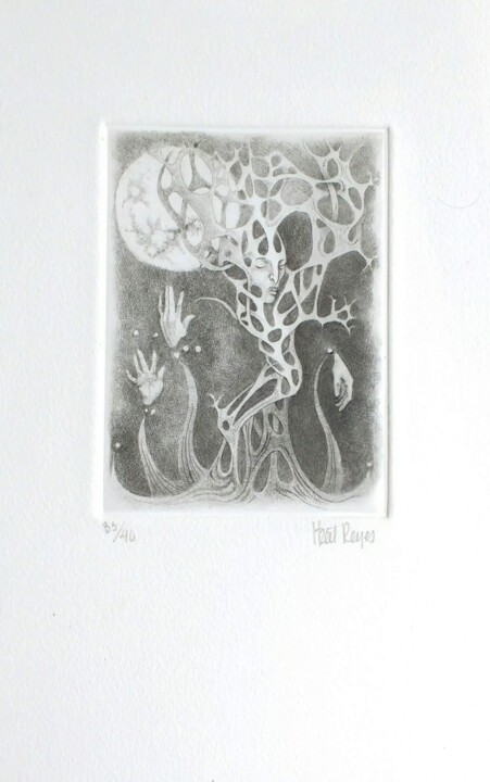 Incisioni, stampe intitolato "A la luz de la luna" da Itzeel Reyes, Opera d'arte originale, incisione