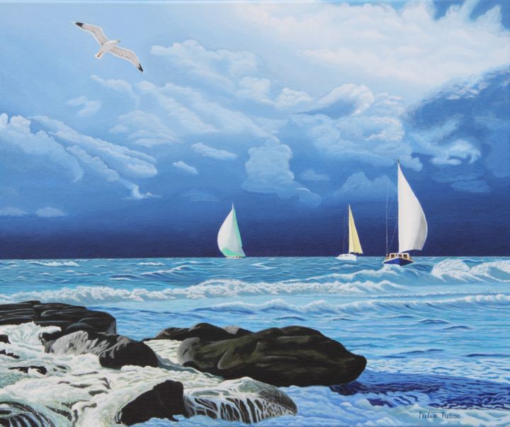 Painting titled "Opkomende storm" by Iulia Tabac, Original Artwork, Acrylic