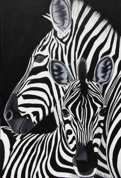Schilderij getiteld "Koppel zebra's" door Iulia Tabac, Origineel Kunstwerk, Acryl