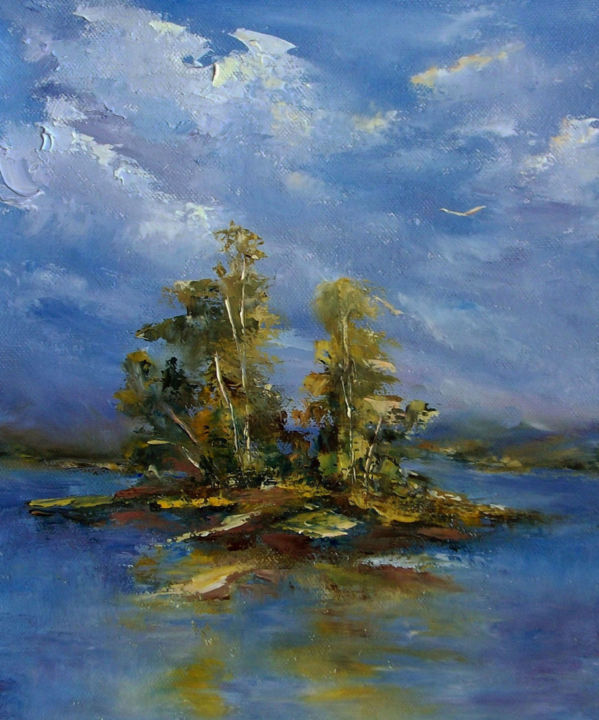 Peinture intitulée "Island / Островок" par Elena Yudina, Œuvre d'art originale, Huile Monté sur Châssis en bois