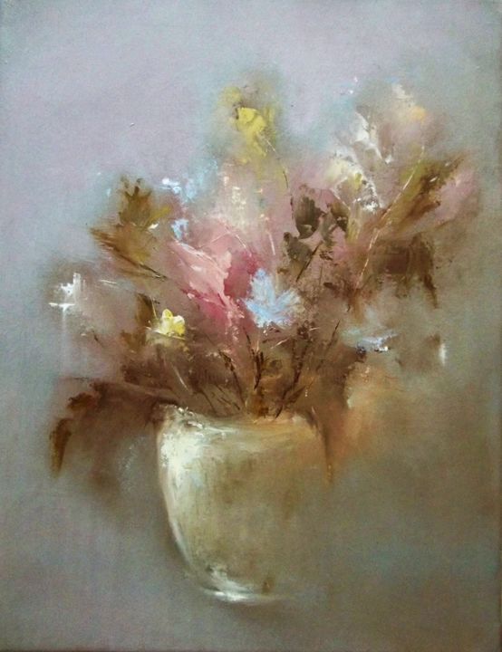 Painting titled "Bouquet for beloved…" by Elena Yudina, Original Artwork, Oil Mounted on Wood Stretcher frame