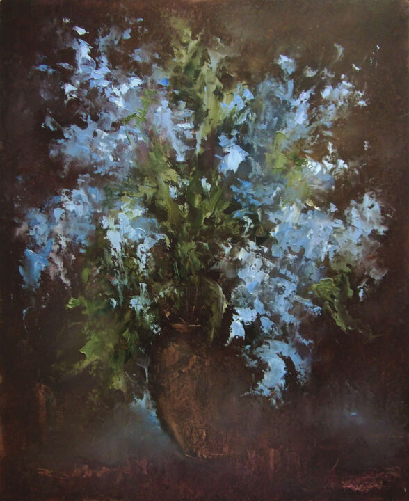Schilderij getiteld "Lilac in an old vas…" door Elena Yudina, Origineel Kunstwerk, Olie