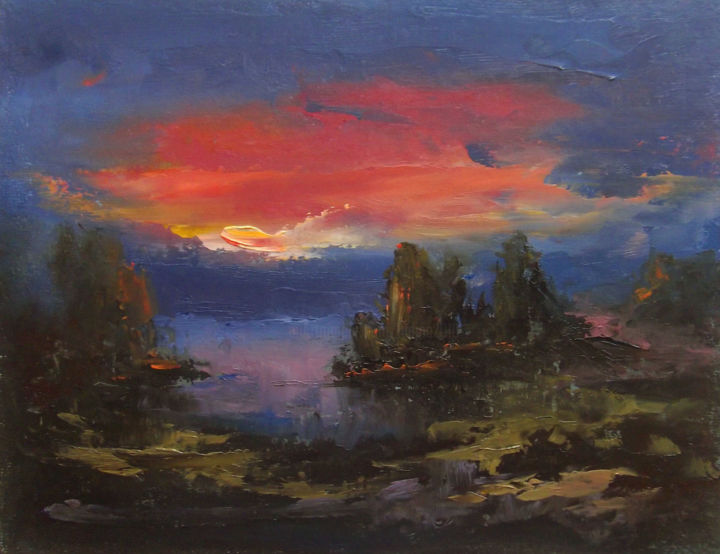Pintura titulada "Another sunset, min…" por Elena Yudina, Obra de arte original, Oleo Montado en Panel de madera