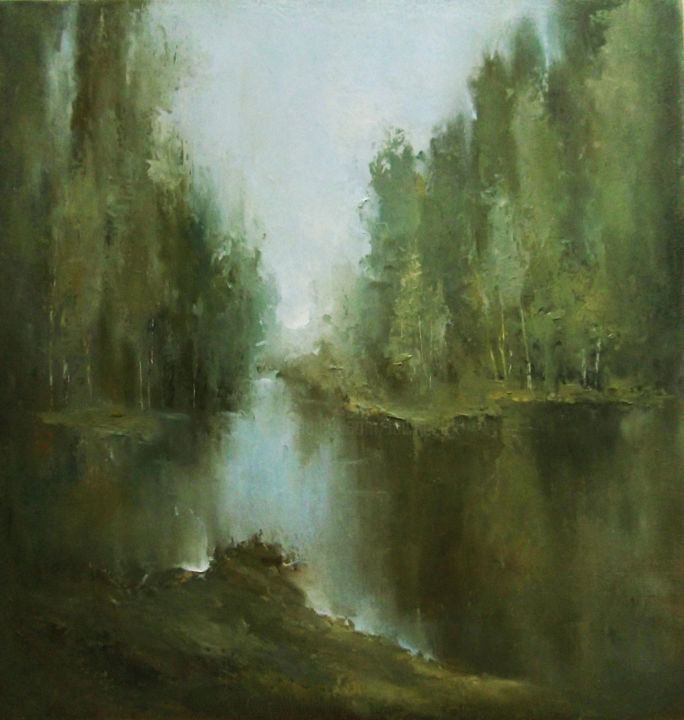 Pintura intitulada "Quiet backwater / Т…" por Elena Yudina, Obras de arte originais, Óleo Montado em Painel de madeira