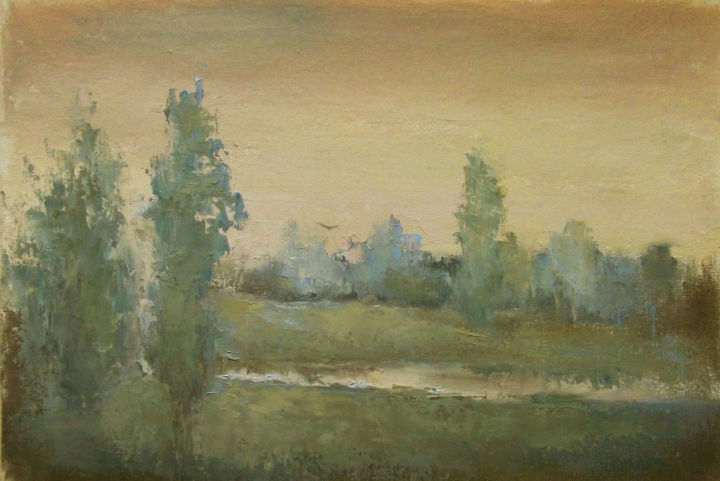 Painting titled "By the river, sketc…" by Elena Yudina, Original Artwork, Oil Mounted on Wood Panel
