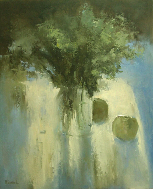 Painting titled "Still life with sun…" by Elena Yudina, Original Artwork, Oil