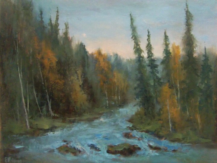 Painting titled "Autumn Katun / Осен…" by Elena Yudina, Original Artwork, Oil