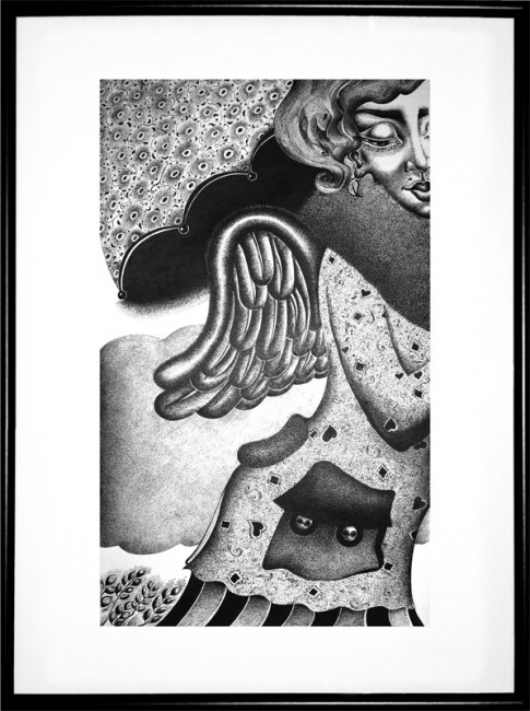 Disegno intitolato "Ангел" da Iulia Gradinar, Opera d'arte originale