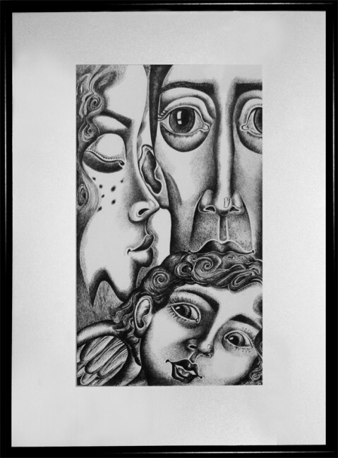 Dessin intitulée "Моя семья" par Iulia Gradinar, Œuvre d'art originale