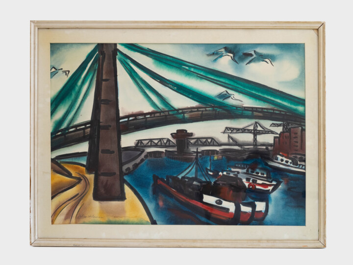 제목이 ""Boats on Danube Ri…"인 미술작품 Iulia Hălăucescu로, 원작, 수채화