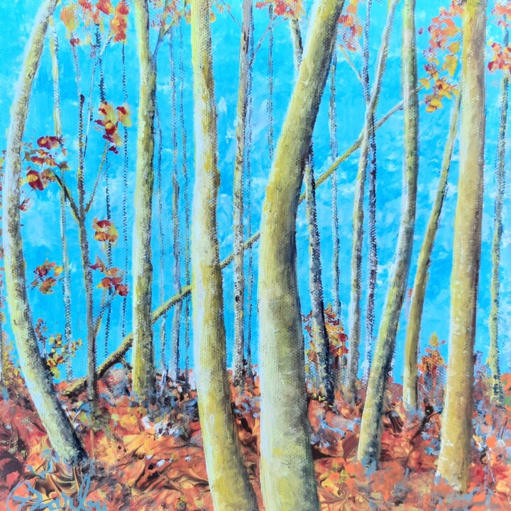 Painting titled "Forest" by Iuliana Barbu, Original Artwork, Acrylic Mounted on Wood Stretcher frame