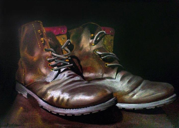 Painting titled "Pair of boots" by Iulian Arsenie, Original Artwork, Oil