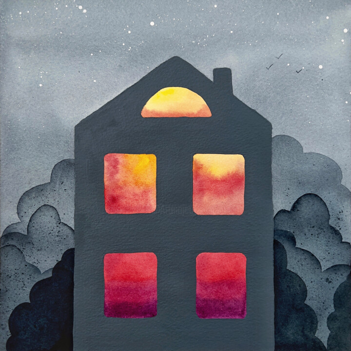 Schilderij getiteld "The Sun Inside The…" door Iuliia Andriiets, Origineel Kunstwerk, Aquarel