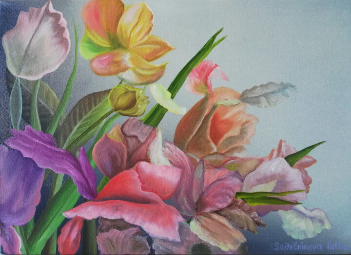 Peinture intitulée "Flower Fantasy (Fan…" par Iuliia Sedelnikova, Œuvre d'art originale, Huile Monté sur Châssis en bois