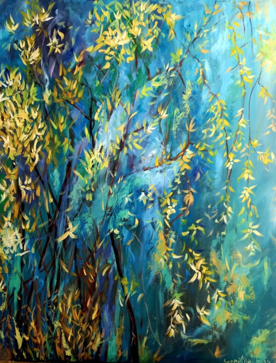 Peinture intitulée "035 Forsythia" par Iuliia Serpilina, Œuvre d'art originale, Huile