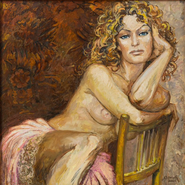 Картина под названием "Portrait" - Юрий Корхов, Подлинное произведение искусства, Масло Установлен на Деревянная рама для но…