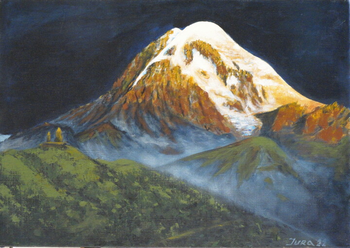 Painting titled "Mount Kazbek" by Iurii Zaika, Original Artwork, Acrylic