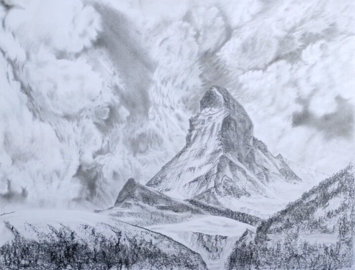 Disegno intitolato "Cervin/Matterhorn" da Iurii Zaika, Opera d'arte originale, Matita