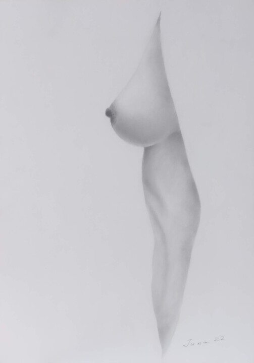 Рисунок под названием "Profil nu féminin" - Iurii Zaika, Подлинное произведение искусства, Карандаш