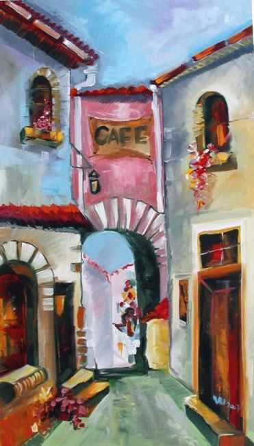 Malerei mit dem Titel "Architect-Cafe" von Iustina Vlad, Original-Kunstwerk, Öl