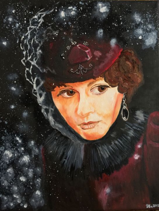 Painting titled "SNOWY NIGHT" by Maria Ivanova, Original Artwork, Oil