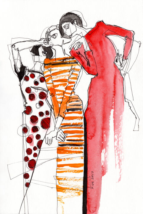 Rysunek zatytułowany „Trois grâces” autorstwa Tatiana Ivchenkova, Oryginalna praca, Akwarela
