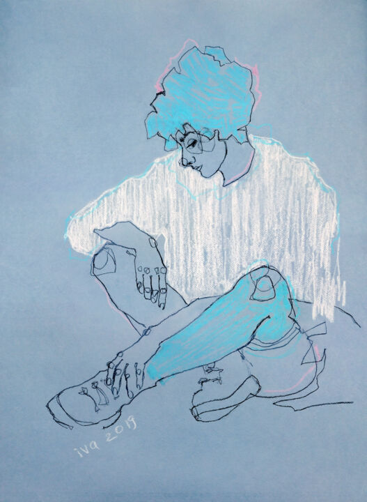 Dessin intitulée "Bas bleus" par Tatiana Ivchenkova, Œuvre d'art originale, Pastel