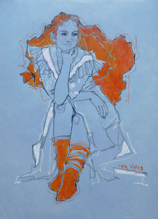 Zeichnungen mit dem Titel "Danseuse bleue" von Tatiana Ivchenkova, Original-Kunstwerk, Pastell