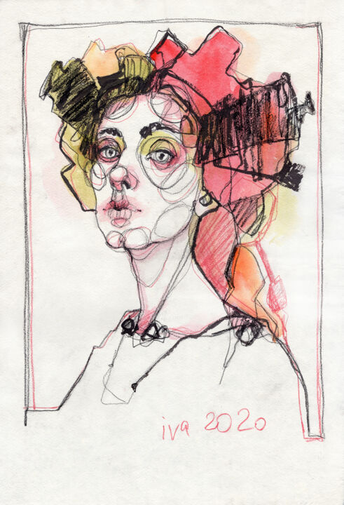 Dibujo titulada "Irène 2020" por Tatiana Ivchenkova, Obra de arte original, Acuarela
