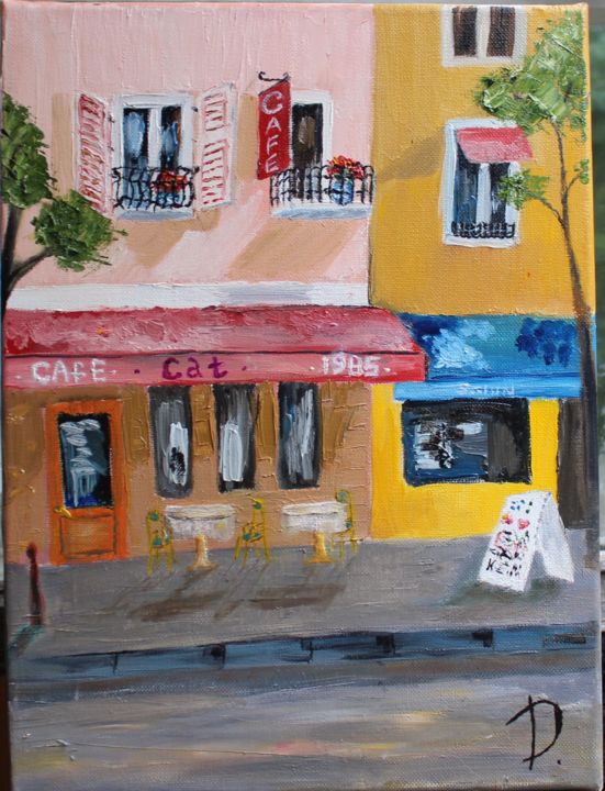 Картина под названием "Cafe .jpg" - Ivan Diak, Подлинное произведение искусства, Масло
