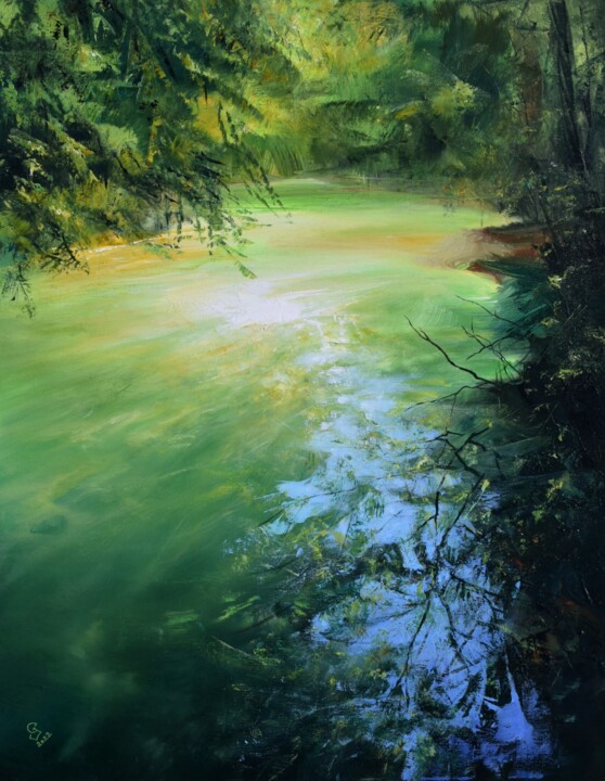 Картина под названием "" Light Green Refle…" - Ivan Grozdanovski, Подлинное произведение искусства, Акрил Установлен на Дере…